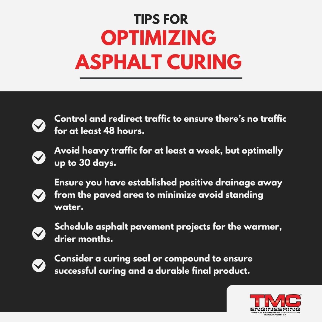 List of tips for successful asphalt drying and curing