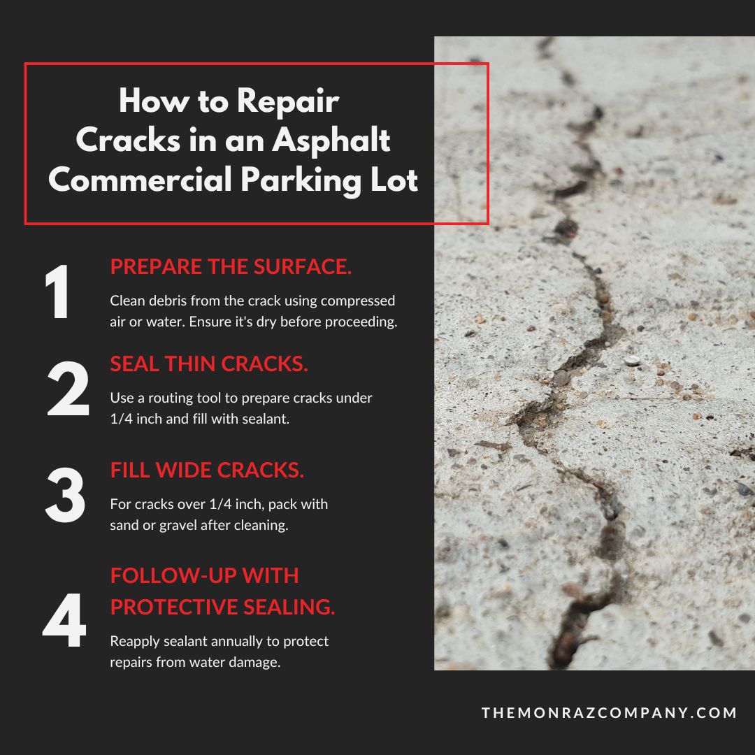 how to repair cracks in an asphalt commercial parking lot