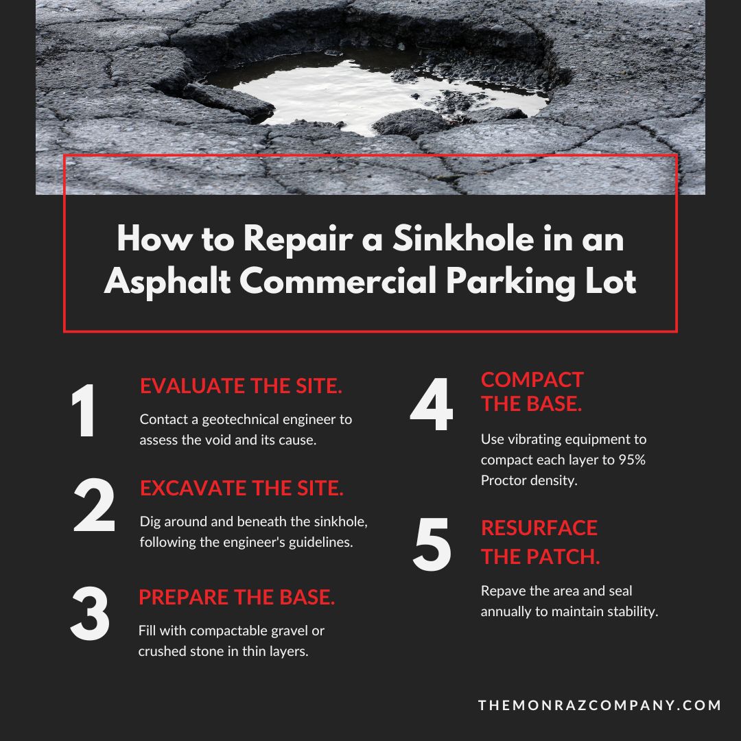 how to repair a sinkhole in an asphalt commercial parking lot